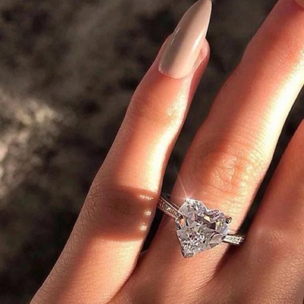 NEW HEART 925 STERLING SILVER DIAMOND RING - Picture 2 of 5